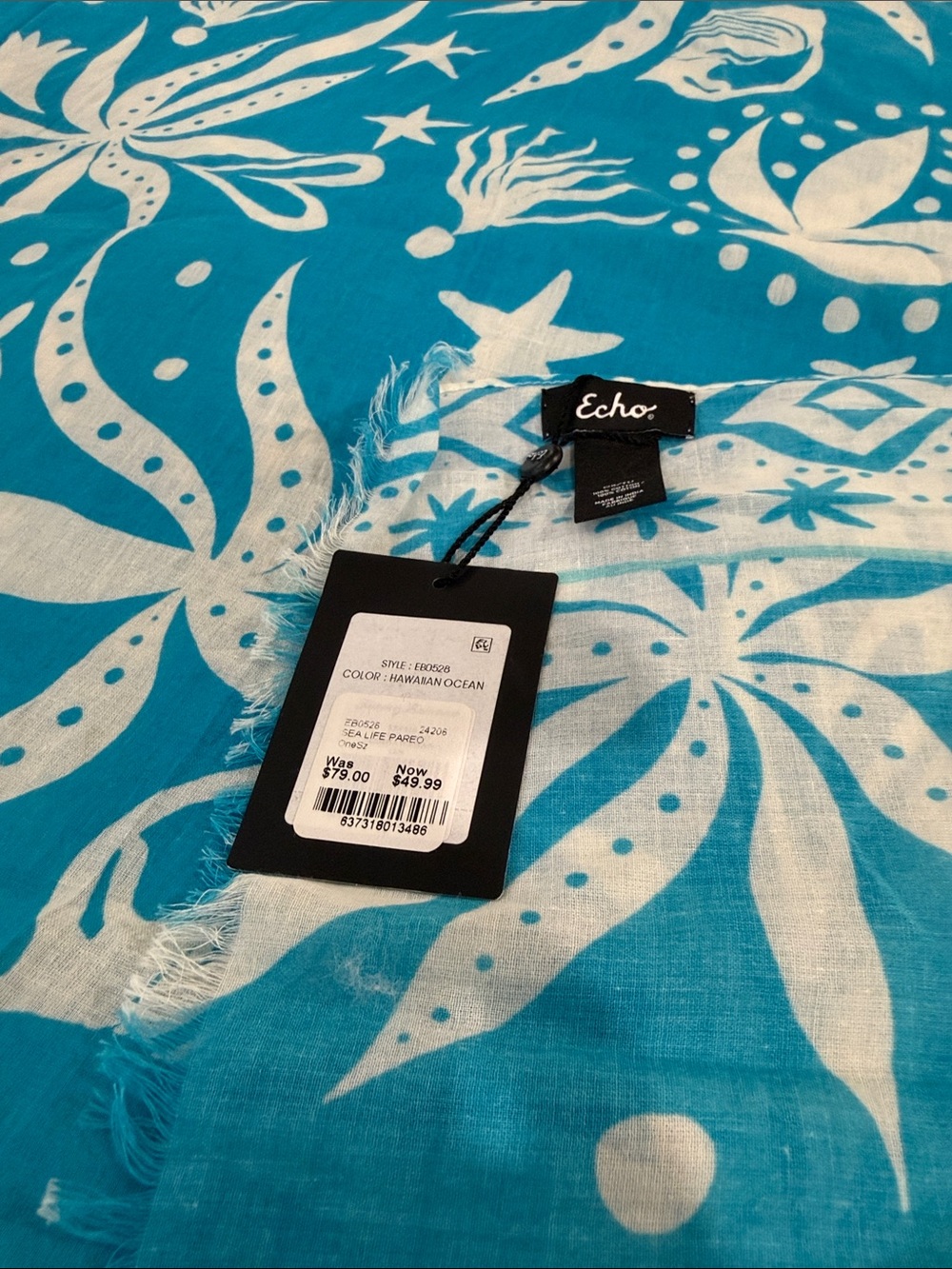 Echo Hawaiian Ocean Turquoise Blue and White Swim Sarong